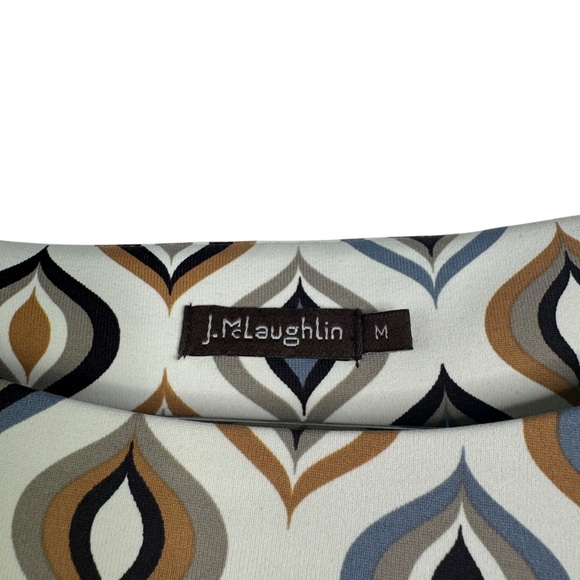 J. McLaughlin Catalina Cloth Retro Mod Knee Length Dress Brown Cream V-Neck Med - Picture 5 of 15